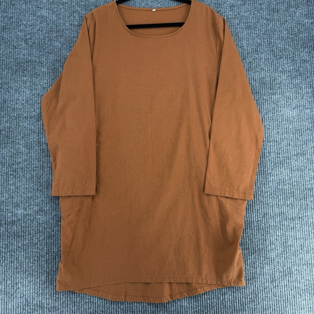 Women's Lagenlook Linen Blend Dress Large Brown Pockets like Eileen Capsule